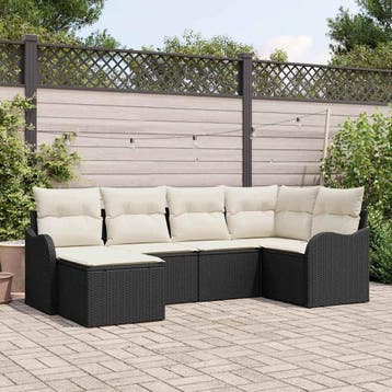 vidaXL Tuin Sofa Set 6 st Zwart en Wit poly rattan, Verzenden, Nieuw, Rotan, 6 zitplaatsen