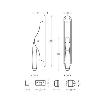 Intersteel pomp-espagnolet Ton 400 - nikkel mat/ebbenhout, Verzenden, Nieuw
