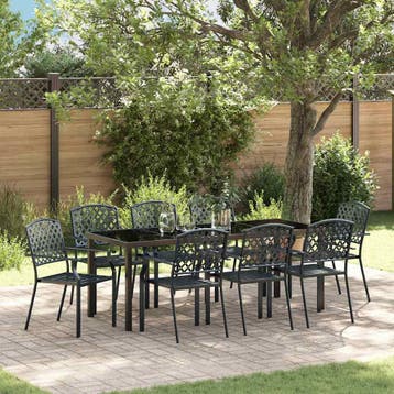vidaXL Tuin eettafelset 9 st Antraciet Gepoedercoat staal, Verzenden, Nieuw, Rvs, Meer dan 8 zitplaatsen