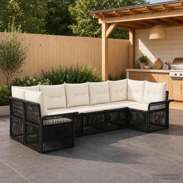 vidaXL Tuinbankenset 7 st 7-Aantal zitplaatsen Zwart poly, Verzenden, Nieuw, 7 zitplaatsen
