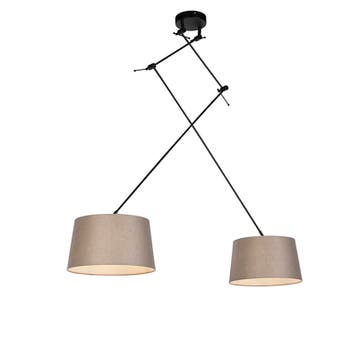 Hanglamp zwart met linnen kappen taupe 35 cm 2-lichts -, Verzenden, Nieuw, Country-rustic