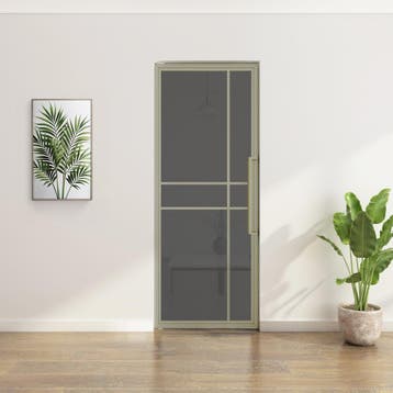 Stalen Taatsdeur Kiezelgrijs 6 Vlaks Rookglas Luxe design, Minder dan 80 cm, Overige typen, Nieuw, Metaal