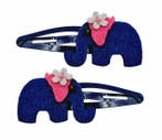 Haarspeld Klikklak 4cm - Olifant - Vilt - Blauw - Set van 2, Nieuw