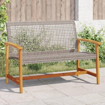vidaXL Tuinbank 112 cm poly rattan en acaciahout grijs, Verzenden, Nieuw