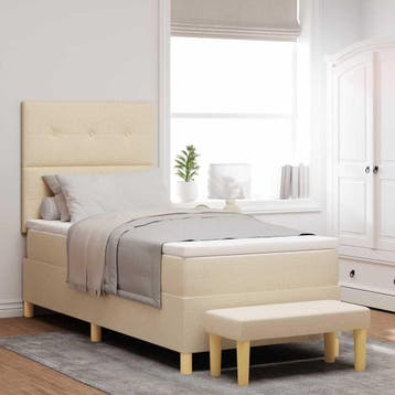vidaXL Boxspring bed met hoofdeinde Crème 200 x 90 cm Stof, Verzenden, Nieuw, Crème