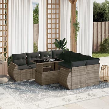 vidaXL 9-delige Loungeset met kussens poly rattan grijs, Verzenden, Nieuw, Loungeset
