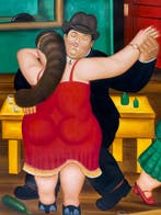Botero – “Dancing Couple” | Handgeschilderd, Huis en Inrichting, Woonaccessoires | Schilderijen, Tekeningen en Foto's, Ophalen of Verzenden