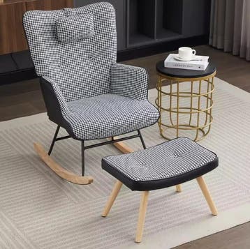 Schommelstoel met Voetensteun Zwart Wit Geruit – Ergonomisch, Huis en Inrichting, Stoelen, Verzenden, Nieuw