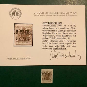 Oostenrijk 1850 - 6 Kreuzer dubbele adelaar met zeldzame, Gestempeld
