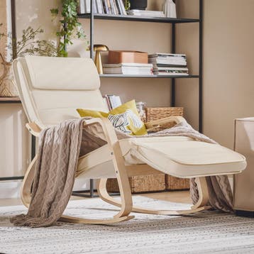 Luxe Schommelstoel Beige met Verstelbare Voetensteun & Draai, Verzenden, Nieuw