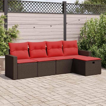 vidaXL 5-delige Loungeset met kussens poly rattan bruin, Verzenden, Nieuw, Loungeset