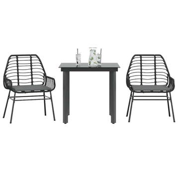 vidaXL 3-delige Tuinset met kussens poly rattan glas zwart, Verzenden, Nieuw, 2 zitplaatsen, Tuinset