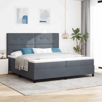 vidaXL Boxspringbed met hoofdeinde Donkergrijs 200 x 200 cm, Verzenden, Nieuw, Grijs, Stof
