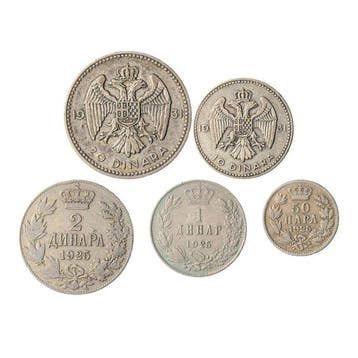 Joegoslavië. Lot van 5 stuks 50 para t/m 20 Dinara 1925 &