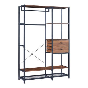 Kledingkast Larem open kast 180x120x40 cm zwart en walnootkl, Verzenden, Nieuw