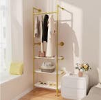 Industriële Wandkapstok met 3 Planken – Goud Wit Kledingrek, Huis en Inrichting, Verzenden, Nieuw