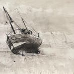 Yves Ganne (1931-2019) - Paysage marin - Bateau échoué -