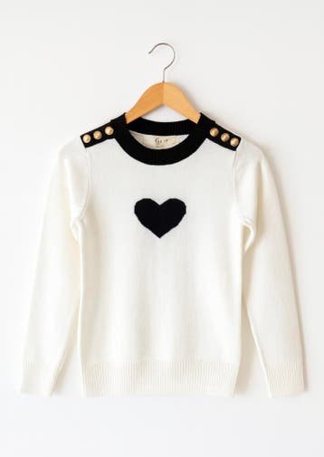 Meisjestrui – Wit met zwart hart en gouden knopen.|NIEUW, Kinderen en Baby's, Ophalen of Verzenden, Nieuw, Meisje, Trui of Vest