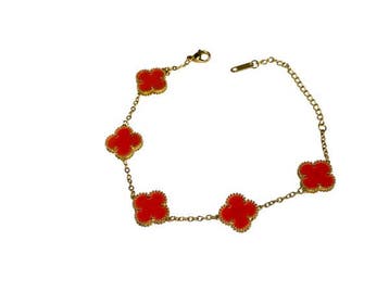 Veiling - Uniek 18k GP | Alhambra Style Bracelet | Carnelian, Nieuw