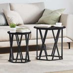 vidaXL Salontafel 2 pcs Zwart Eiken Engineered hout en staal, 50 tot 75 cm, Verzenden, Rond, Nieuw