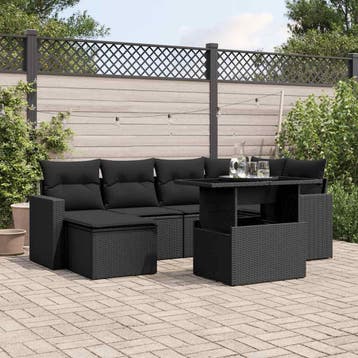 vidaXL 7-delige Loungeset met kussens poly rattan zwart, Verzenden, Nieuw, Loungeset