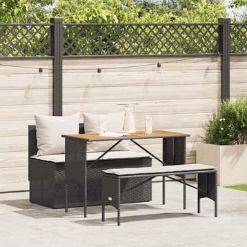 vidaXL 3-delige tuinset met kussens van zwart polyrotan, Verzenden, Nieuw, 4 zitplaatsen, Tuinset