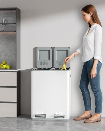 Prullenbak - Afvalbak - Vuilnisbak - 60 Liter - Wit - Hzuane, Verzenden, Zo goed als nieuw