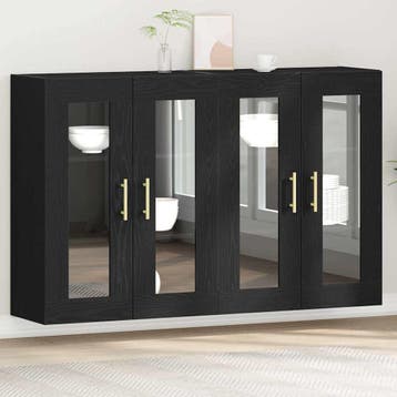 vidaXL Wandkasten 2 pcs Zwart Eiken 69,5 x 34 x 90 cm, Minder dan 50 cm, Verzenden, Nieuw, Minder dan 100 cm