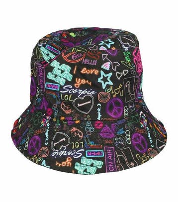 Bucket Hat Hoedje – Tekst Figuren Print Omkeerbaar – One, Nieuw