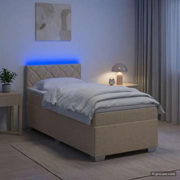 vidaXL Boxspring Bed met Matras en LED Crèmekleurig 100 x, Verzenden, Nieuw, Eenpersoons, Crème