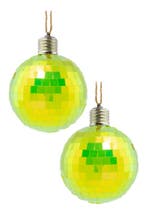2x Discobal Ø 10 cm LED Iridescent Geel  Discobol Klein Spie, Ophalen of Verzenden, Nieuw, Feestartikel, Carnaval