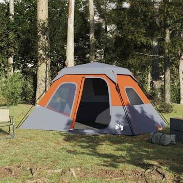 vidaXL Tent 6-persoons waterdicht snelontgrendeling grijs en, Verzenden, Nieuw, Tot en met 2