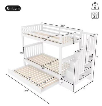Stapelbed 90x200 cm met Traprek en Uitschuifbed, Huis en Inrichting, Verzenden, Nieuw