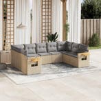 vidaXL 9-delige Loungeset met kussens poly rattan beige, Tuin en Terras, Verzenden, Nieuw, Loungeset