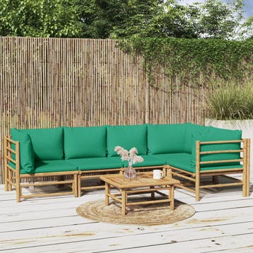 vidaXL 6-delige Loungeset met kussens bamboe groen, Verzenden, Nieuw, Hout, Loungeset