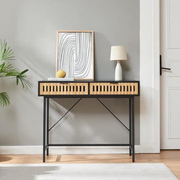 Consoletafel Luniehti met 2 lades zwart en naturel 100x40x75, Verzenden, Nieuw