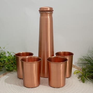 Puur koperen set van fles toren plain ± 950 ml met 4 bekers, Ophalen of Verzenden, Nieuw