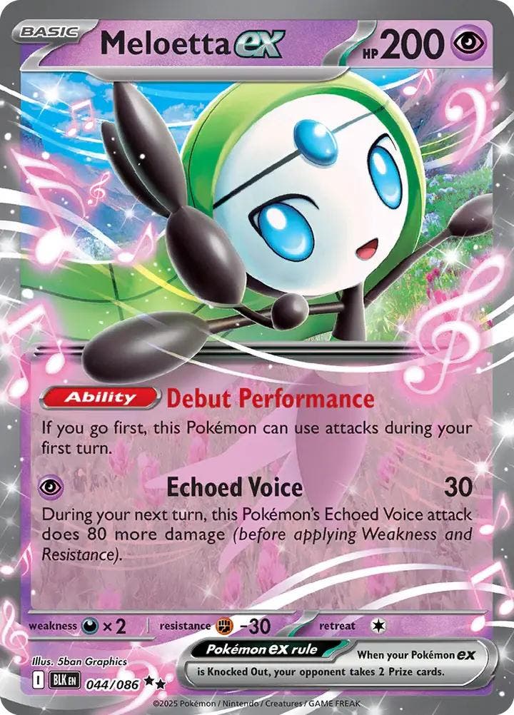 Meloetta EX 044/086 Black Bolt, Hobby en Vrije tijd, Verzamelkaartspellen | Pokémon, Losse kaart, Nieuw, Foil, Ophalen of Verzenden
