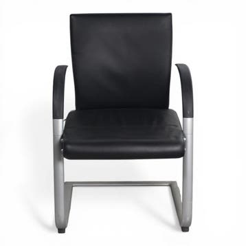 Ahrend 350 vergaderstoel, lederen bekleding, zwart-alu, Huis en Inrichting, Stoelen, Ophalen of Verzenden, Gebruikt, Zwart
