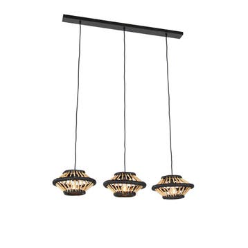 Oosterse hanglamp bamboe met zwart langwerpig 3-lichts -, Verzenden, Nieuw, Oosters