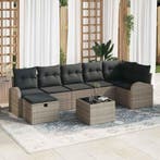 vidaXL Bankstel met kussen met opslag Grijs poly rattan, Verzenden, Nieuw, Rotan, 8 zitplaatsen