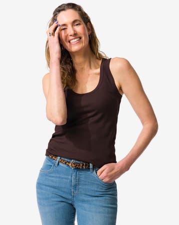 HEMA Damessinglet Anouk rib donkerbruin, Verzenden, Nieuw