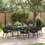 vidaXL Tuin eettafelset 7 pcs Zwart poly rattan, Verzenden, Nieuw, Rotan, 7 zitplaatsen