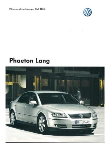 2006 VOLKSWAGEN PHAETON LANG BROCHURE NEDERLANDS, Nieuw, Volkswagen, Author