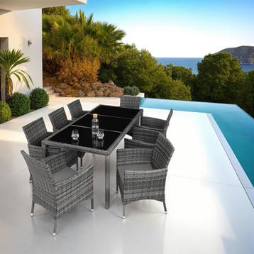 Wicker zitgroep 8+1 met beschermhoes - grijsgevlekt/grijs, Tuin en Terras, Verzenden, Nieuw