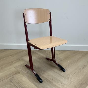 Eromes set van 8 schoolstoelen (rode stip) zithoogte 36 cm,, Ophalen of Verzenden, Gebruikt, Hout, Eén