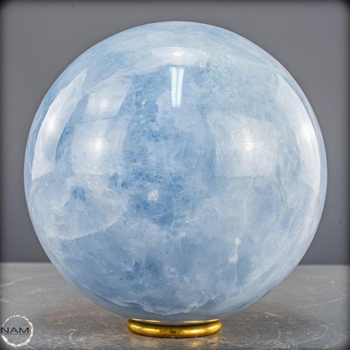 Natuurlijke blauwe calcietbal uit Madagaskar – Zachte, Verzamelen, Mineralen en Fossielen
