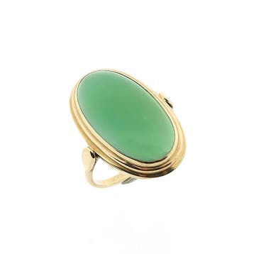 Gouden ring met jade; 14 karaat; ringmaat 17,75, Gebruikt, Ophalen of Verzenden, 17 tot 18, Met edelsteen