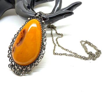 Hele steen Baltische barnsteen - Vintage pendantketting -