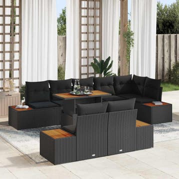 vidaXL Tuin Sofa Set 9 st Zwart Poly riet, Verzenden, Nieuw, Rotan, Meer dan 8 zitplaatsen